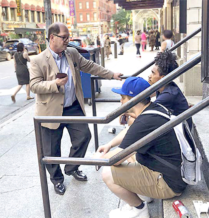 Bill (left) sharing the Gospel with Tangelo and Andrew during the 2021 New York City Blitz