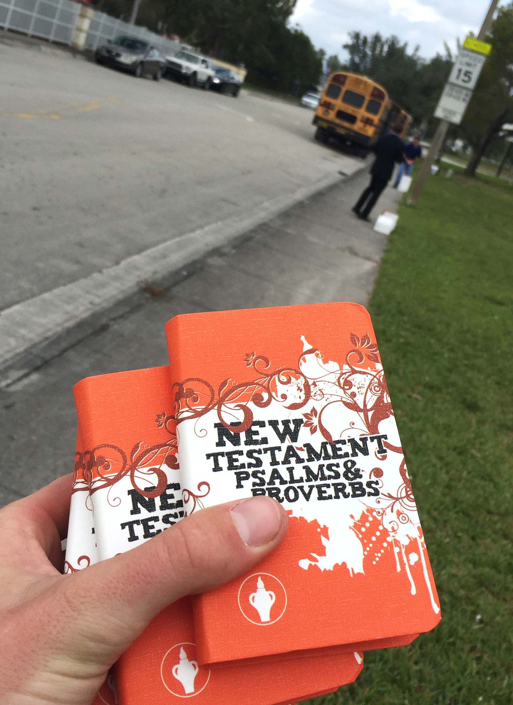 These New Testaments represent just a few of the thousands of seeds Gideons were sowing from public sidewalks outside of schools during the Miami Beach/Florida Keys Scripture blitz.